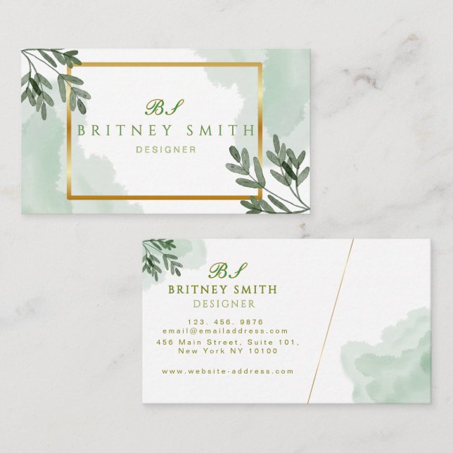 Unique Rustic Watercolor Modern Visitkort (Fram/baksida)