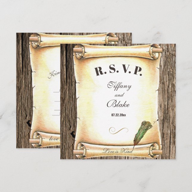 Unique Scroll & Feather Pen Wedding  Inbjudningar (Fram/baksida)