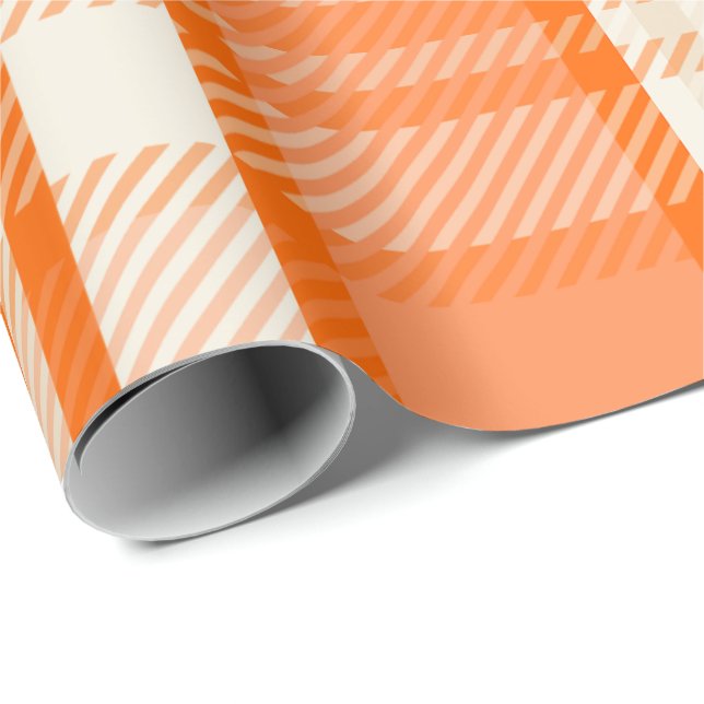 Unique & Stunning Orange & Cream Color Combo Plaid Presentpapper (Rullad Hörn)