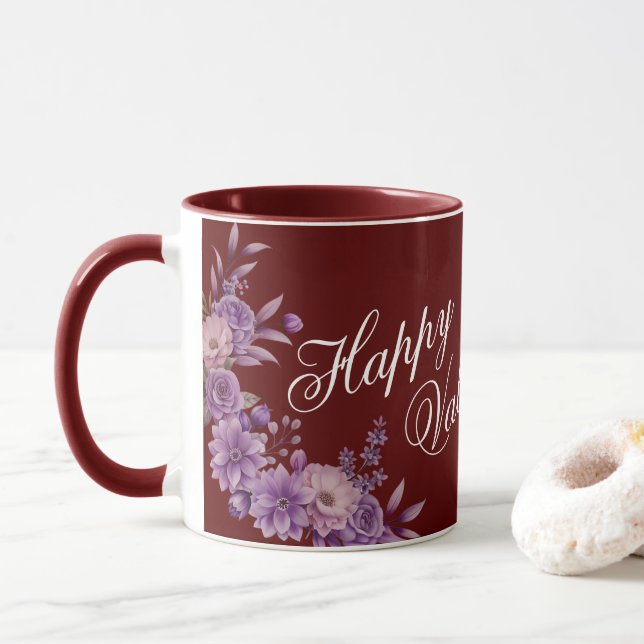 Unique Stylish Floral Happy Valentine's Day Maroon Mugg (Med munk)