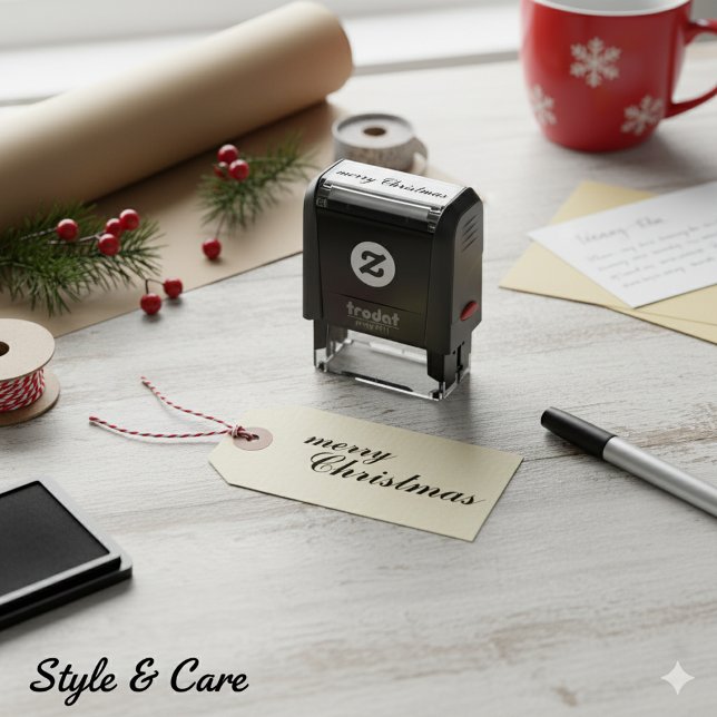 Unique Stylish Merry Christmas Script Självfärgande Stämpel (Unique Stylish Merry Christmas Script Self-inking Stamp)
