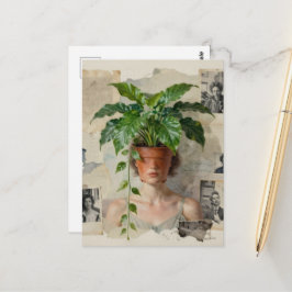 Unique Surreal Flower Pot Woman Vykort