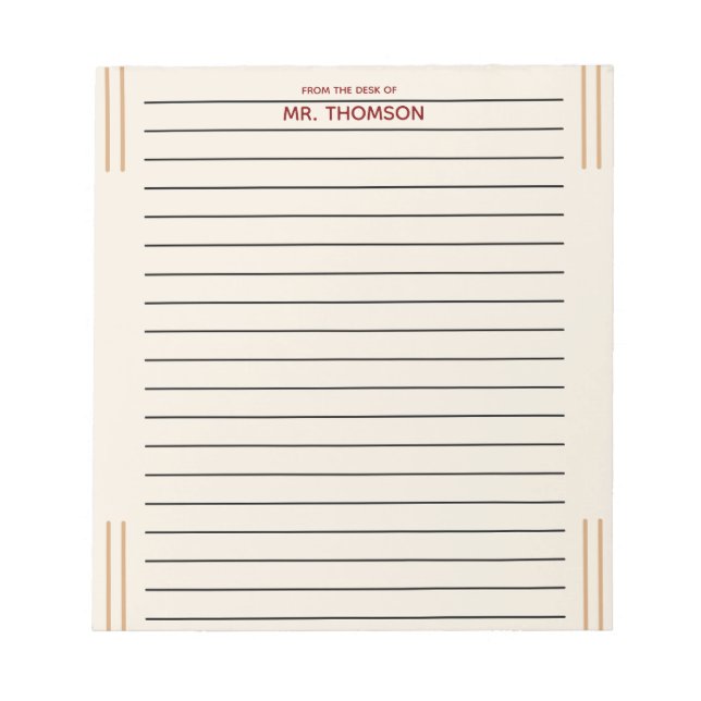 Unique Teacher Lined Paper From The Desk Of  Anteckningsblock (Framsida)
