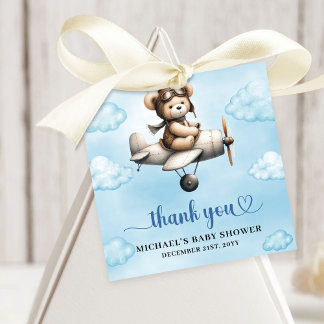 Unique Teddy Bear Pilot Airplane Blue Brown Baby  Gåvor Etiketter