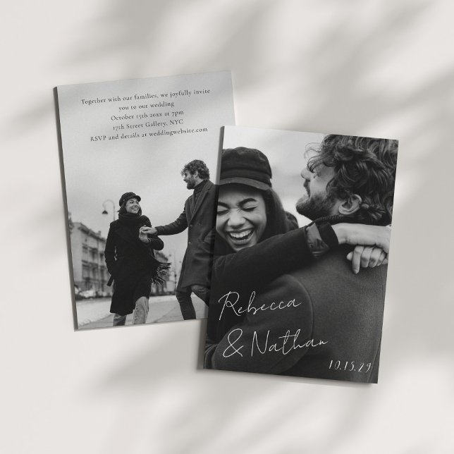 Unique Trendy Black White Large Photos Wedding Inbjudningar (Skapare uppladdad)