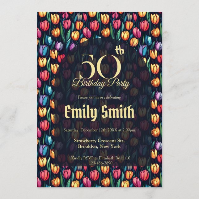 Unique Tulip Aesthetic 5Th Birthday Inbjudningar (Framsida)