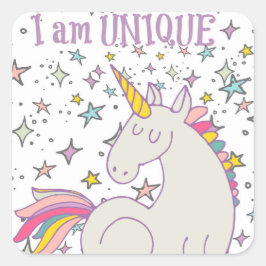 UniQUE - Unicorn & Stars Stickers Fyrkantigt Klistermärke
