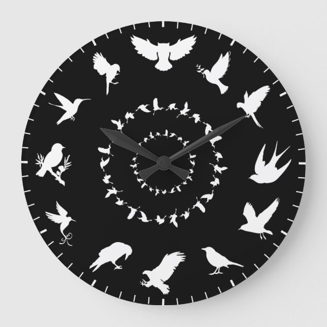 Unique Wild Bird White Silhouettes Themed Stor Klocka (Framsida)