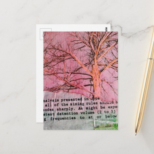 Unique Winter Tree Mixed Media Collage Vykort (Fram/Back In Situ)