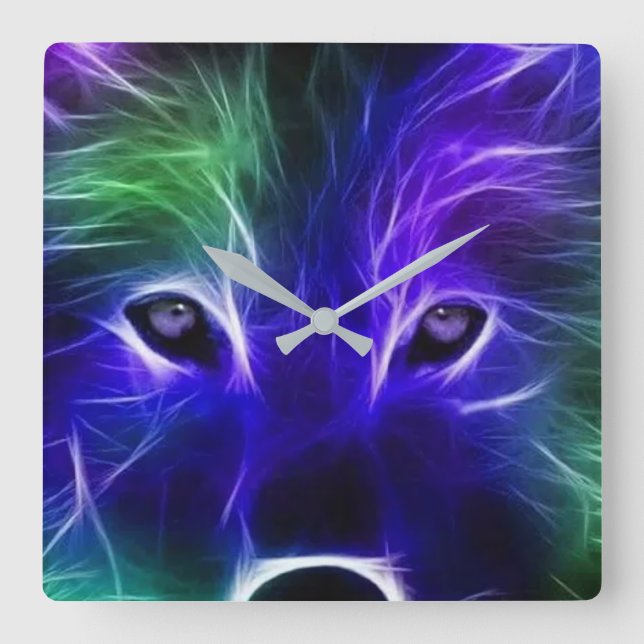 Unique WOLF / ZODIAC / GALAXY Design – Stylish Gif Fyrkantig Klocka (Framsida)