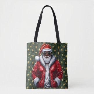 Uniquely Black Santa Large Shoulder Tote Tygkasse