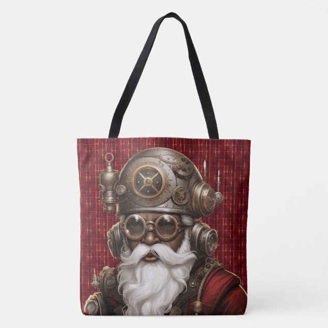 Uniquely Black Steampunk Santa Large Shoulder Tote Tygkasse (Framsida)