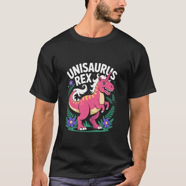 Unisaurus Rex Rolig Rosa Dinosaurie Enhörning T Shirt (Framsida)