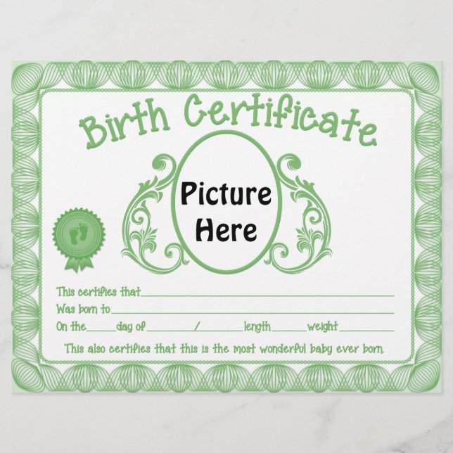 Unisex baby Birth Certificate letterhead (Framsida)
