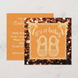 Unisex baby shower orange brons gnistrar Inbjudan