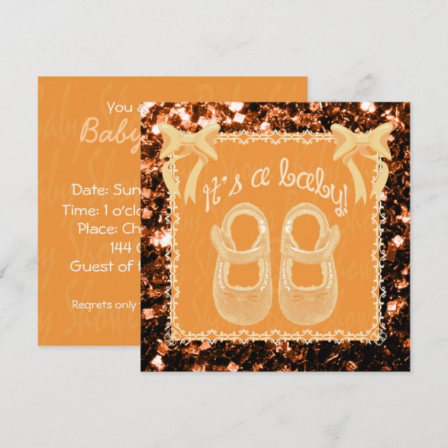 Unisex baby shower orange brons gnistrar Inbjudan (Fram/baksida)