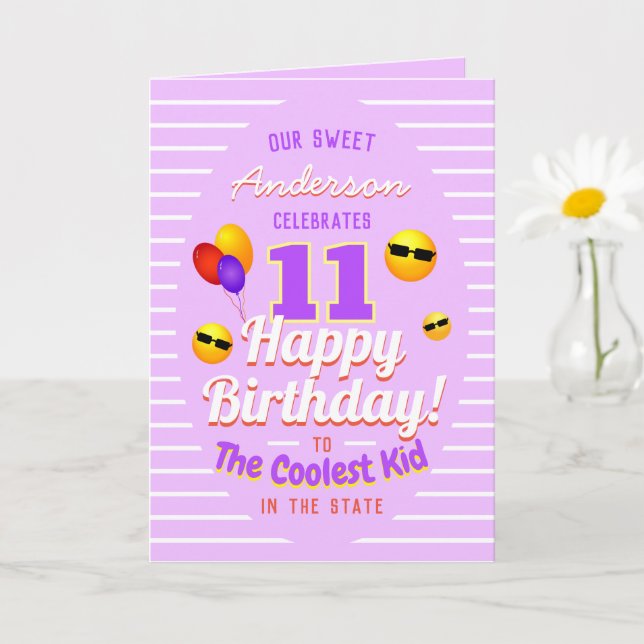 Unisex Coola Kid med Sol Emojis Balloons Birthday Kort (Liten växt)