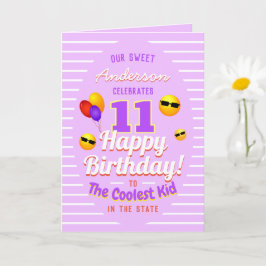 Unisex Coola Kid med Sol Emojis Balloons Birthday Kort