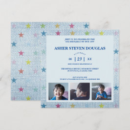 Unisex Denim Stars Tre foton Barn Födelsedag Inbjudningar