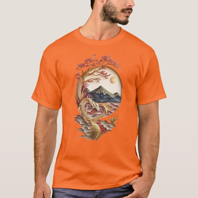 Unisex Dragon Oragami Tshirt T Shirt (Framsida)