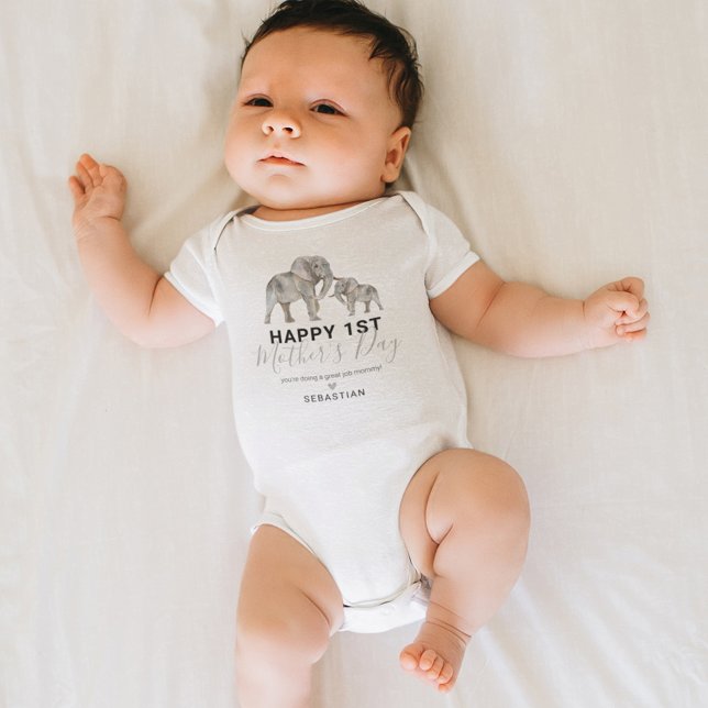 Unisex First Mors dag Elephant Baby Bodykostydräkt T Shirt (Skapare uppladdad)