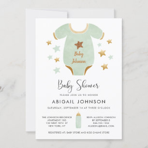 Unisex Grönt Guld Watercolor Retro Baby Shower Inbjudningar