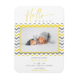 Unisex Gult Grått Zigzag Hej World Newborn Magnet