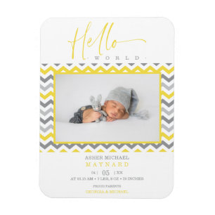 Unisex Gult Grått Zigzag Hej World Newborn Magnet