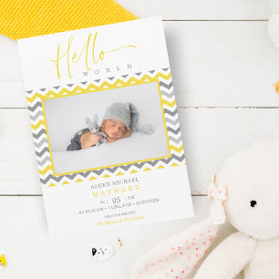 Unisex Gult Grått Zigzag Hej World Newborn Meddelande