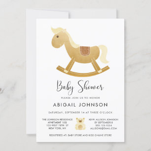 Unisex Gult Guld Retro Rocking Horse Baby Shower Inbjudningar