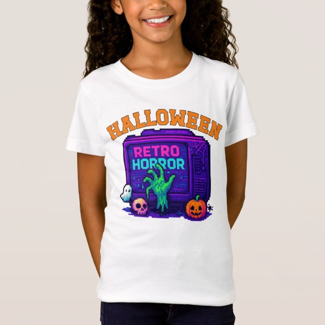 Unisex Halloween Pixel Apparel Retro-manligt hondj T Shirt (Framsida)