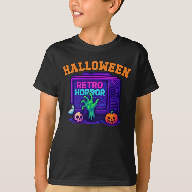 Unisex Halloween Pixel Apparel Retro-manligt hondj T Shirt (Framsida)