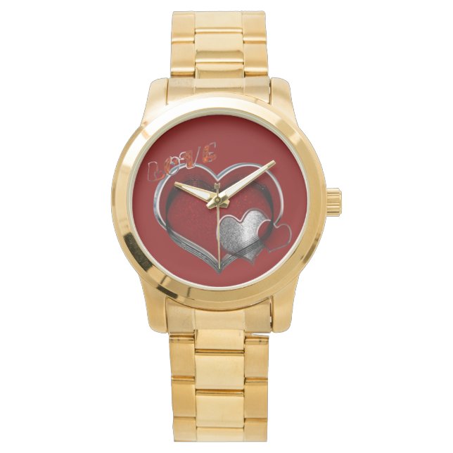 Unisex Heart Magic Oversized Guld Bracelet Watch Armbandsur (Framsida)
