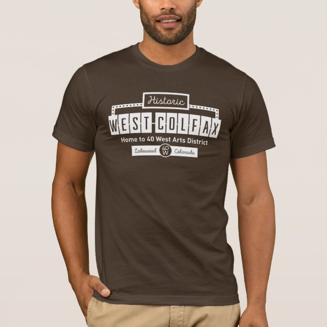 Unisex Historic West Colfax Brown T-Shirt (Framsida)