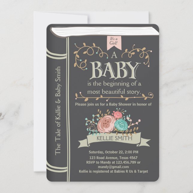 Unisex- inbjudan för vintagesagobokbaby shower (Framsida)