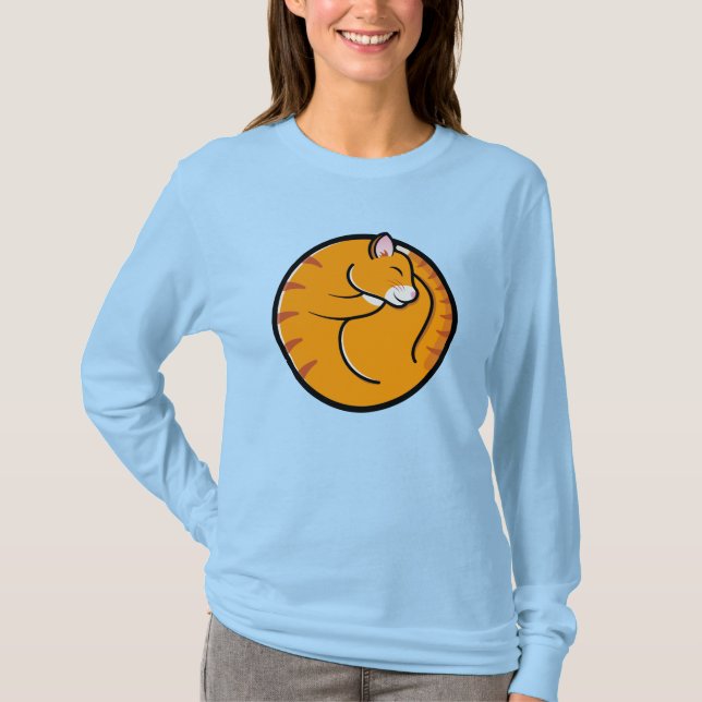 Unisex Lazy Cat Days Long-Sleeve Light Blue T-Shir T Shirt (Framsida)