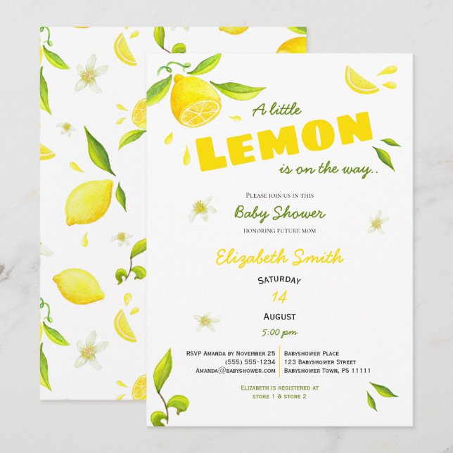 Unisex lilla citron på babyduschen inbjudningar (Fram/baksida)