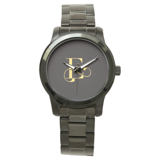 Unisex Monogram lanals Oversized Black Bracelet Armbandsur (Framsida)