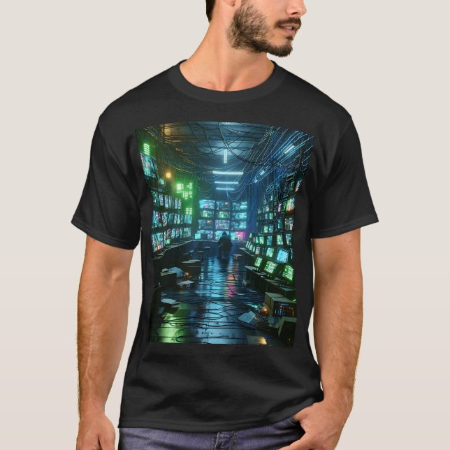 Unisex Neon Grönt Hacker's Lair T-Shirt Cyberpunk (Framsida)