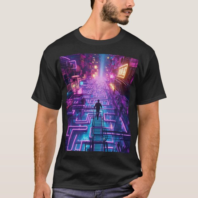 Unisex Neon Lila Urban Maze - Dystopian City T Shirt (Framsida)