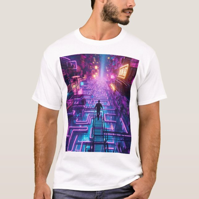 Unisex Neon Lila Urban Maze - Dystopian City T Shirt (Framsida)