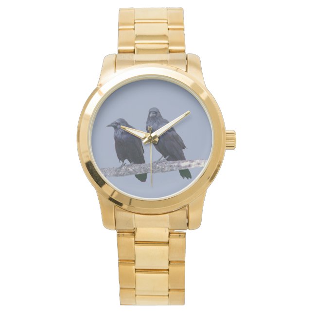 Unisex Oversized Guld Bracelet Watch w/ ravens Armbandsur (Framsida)