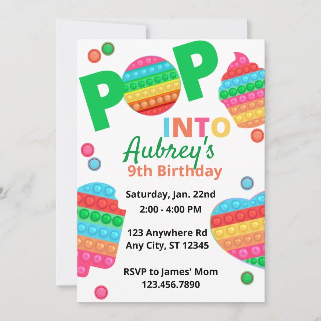Unisex Rainbow Pop IT Fidget Leksak Födelsedagsfes Inbjudningar (Framsida)