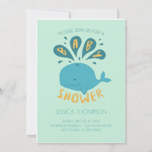 Unisex Shower-inbjudan till Blue Whale Vatten Pojk Inbjudningar