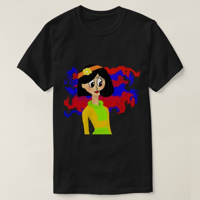 Unisex T-Shirt med färgfull Retro Girl Art (Design framsida)