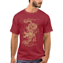 Unisex- T-tröja för röd och guld- kinesisk drake
