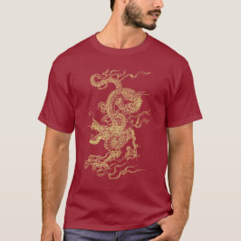 Unisex- T-tröja för röd och guld- kinesisk drake Tee Shirt