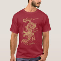 Unisex- T-tröja för röd och guld- kinesisk drake