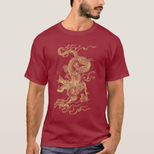 Unisex- T-tröja för röd och guld- kinesisk drake Tröja
