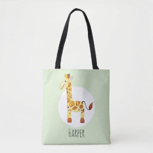 Unisex Watercolor Baby Giraffe Safari med Namn Tygkasse
